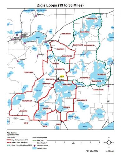 Bike Trail Maps - Zig's Loop - Brainerd MN Biking - MN Bike Trails