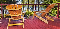 Resort deck chairs overlooking lake
